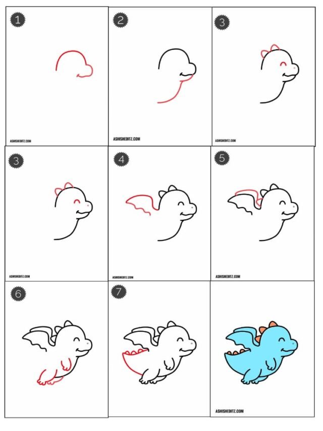 Step By Step Easy Cute Dinosaur Drawing Tutorial