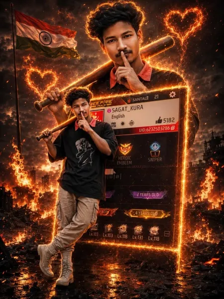Free Fire Gamer Fiery Indian Style Poster Photo Editing Prompt
