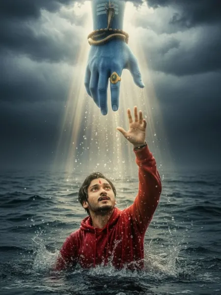 Divine Hand Reaching Toward Man in Ocean Google Gemini Prompt
