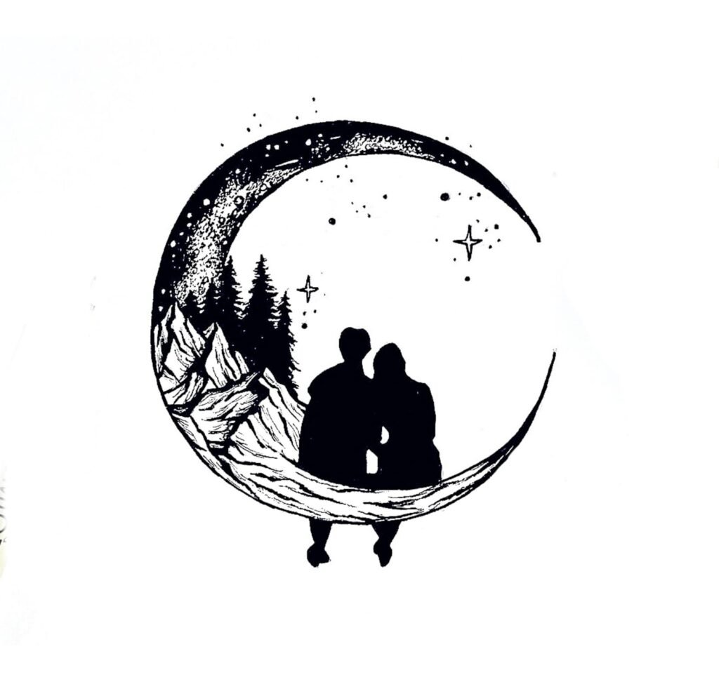 couple moon drawing picture