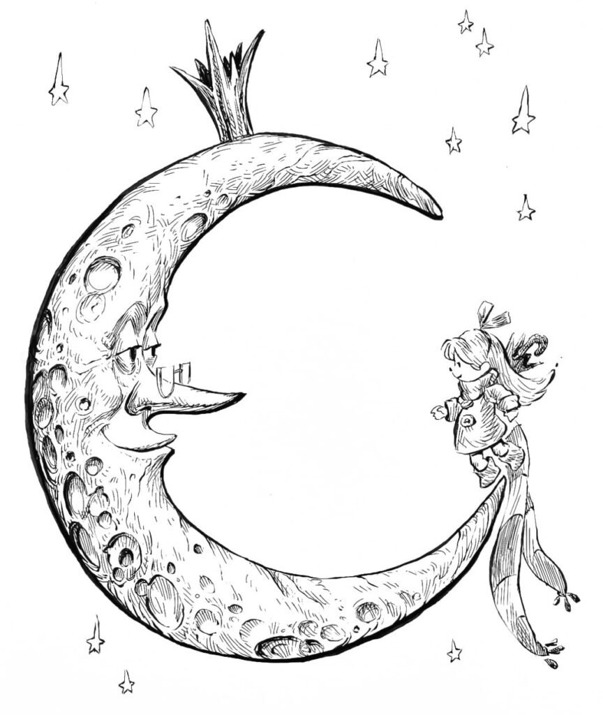 moon and girl drawing