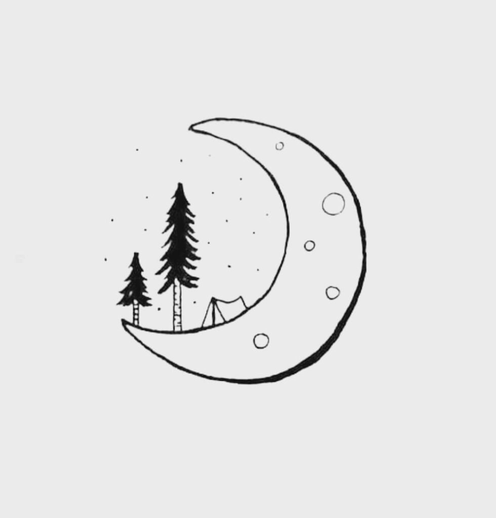 moon and tree drawing picture