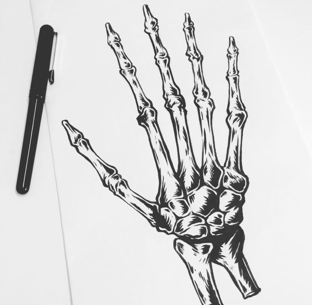 realistic skeleton hand drawing