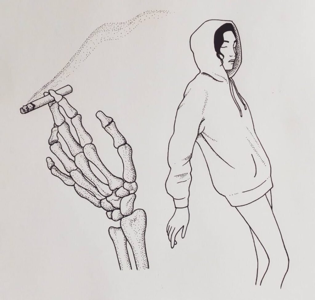 skeleton hand drawing and boy - Copy