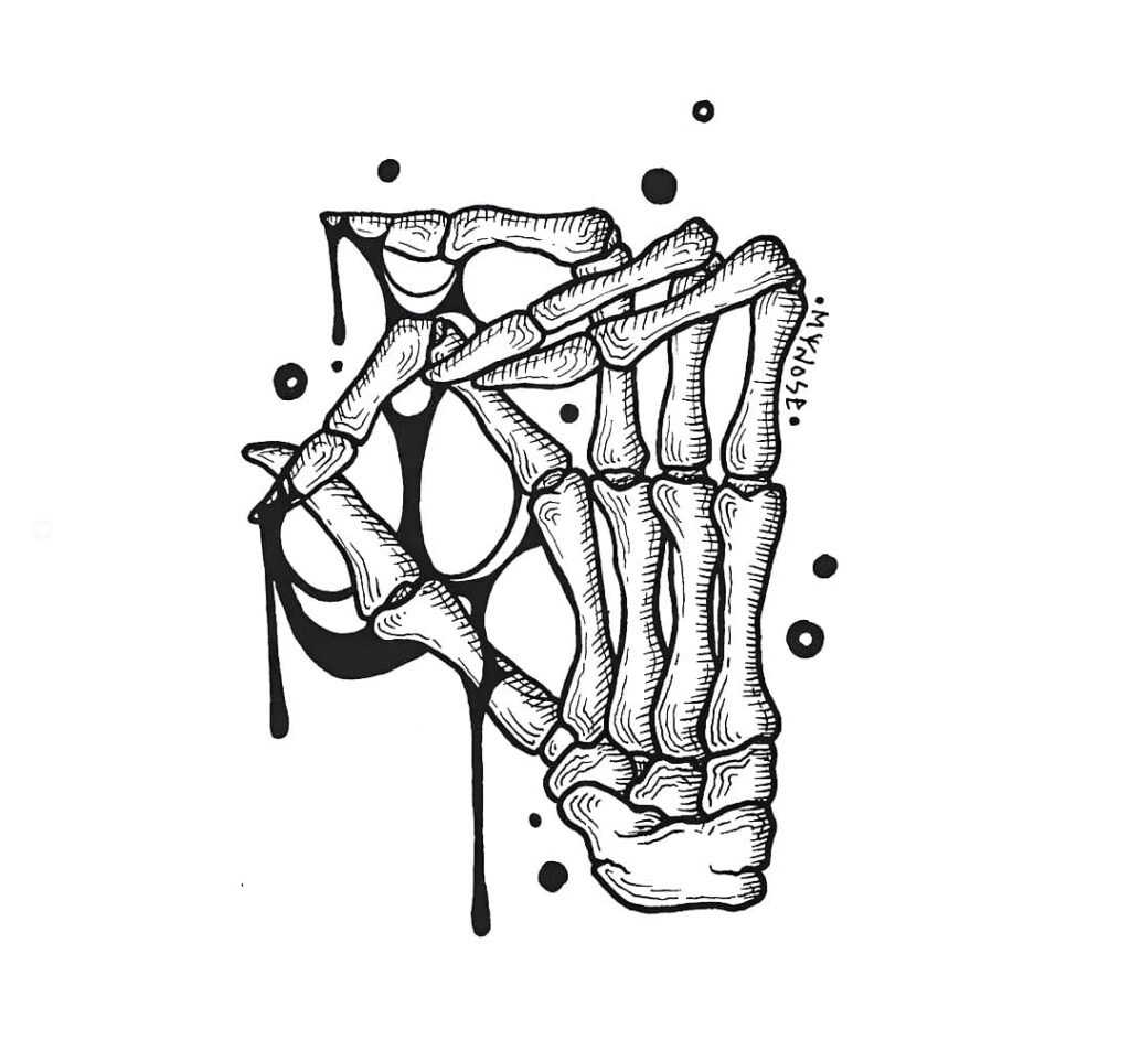 the skeleton hand drawing