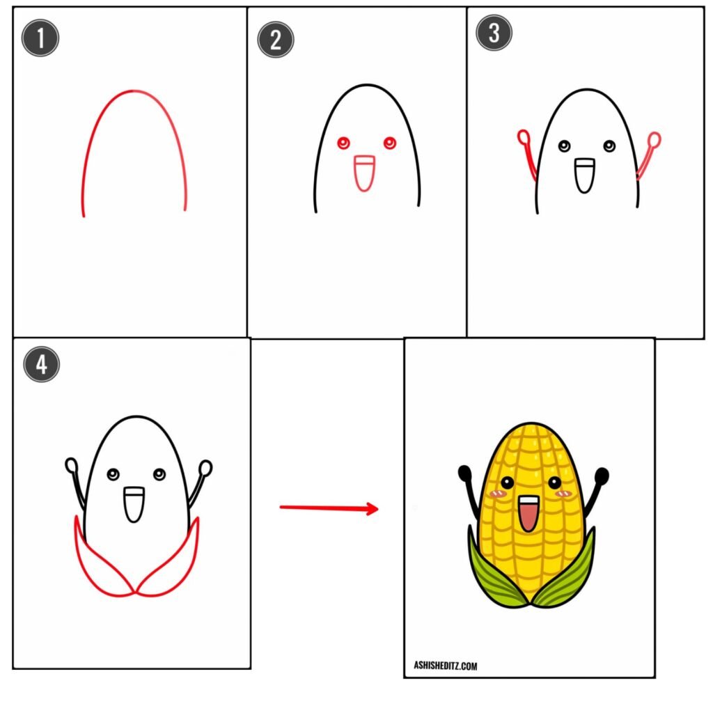 How to drawA corn drawing step by step