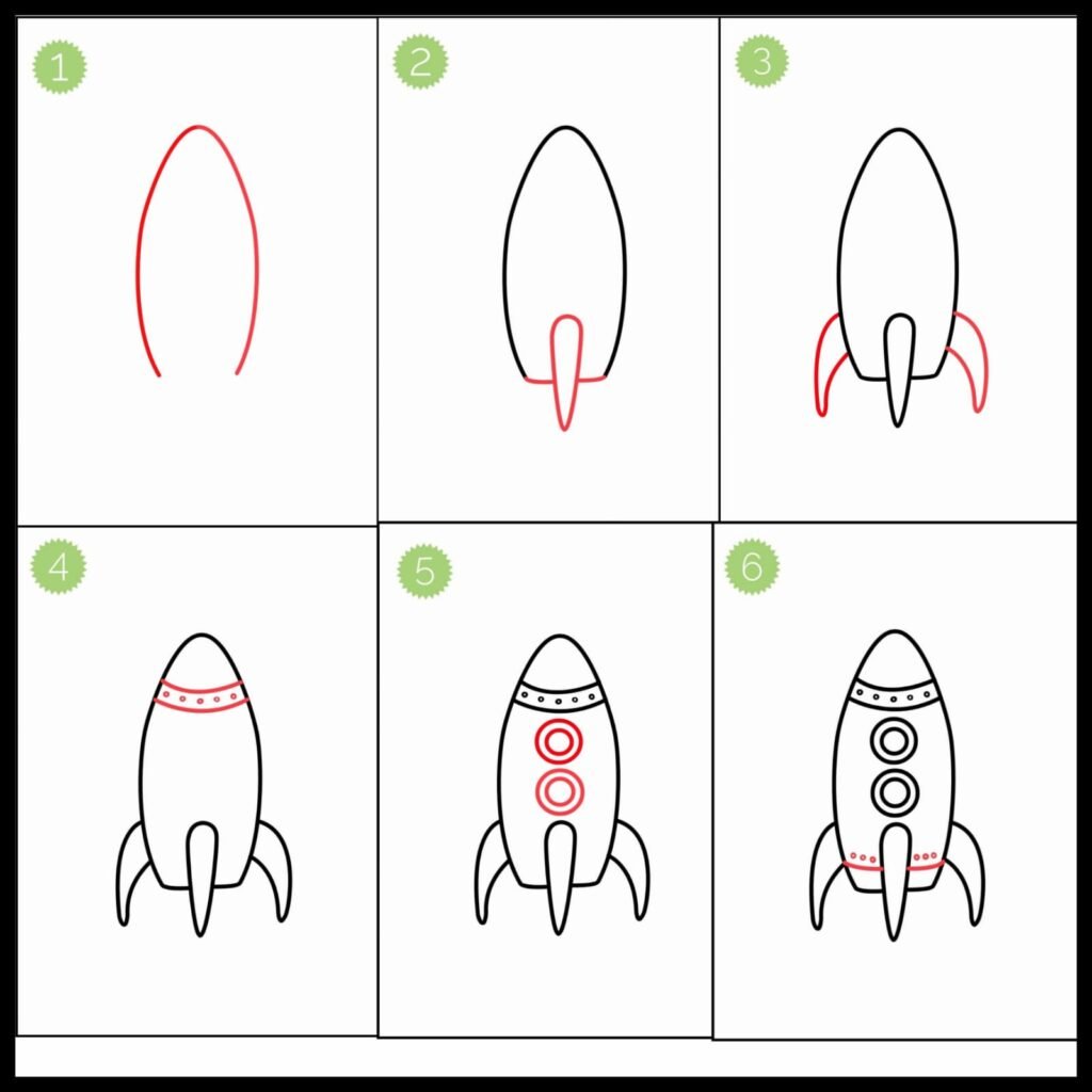 How to drawA rocket ship drawing step by step