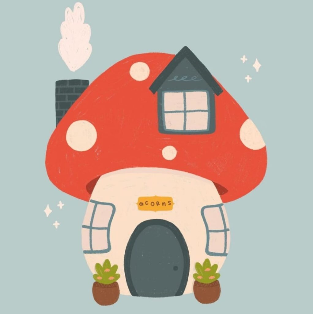 cartoon mushroom house drawing