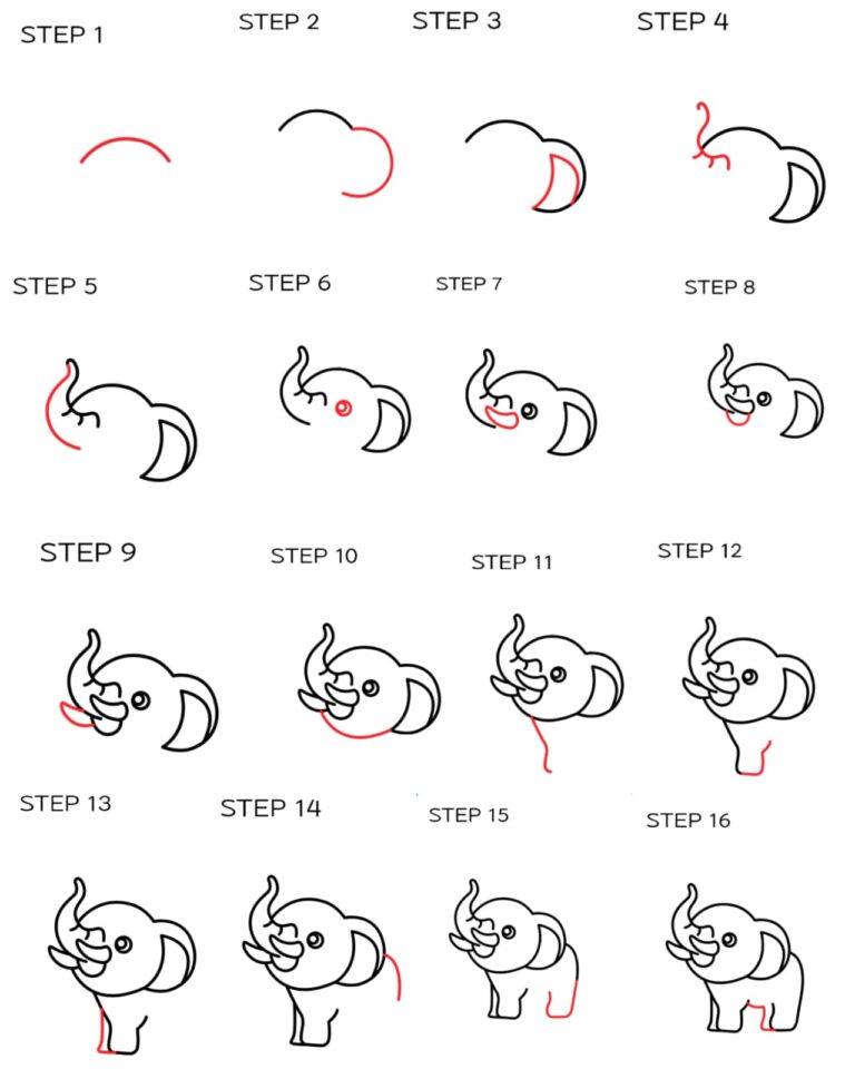 How to draw cute Elephant easy steps