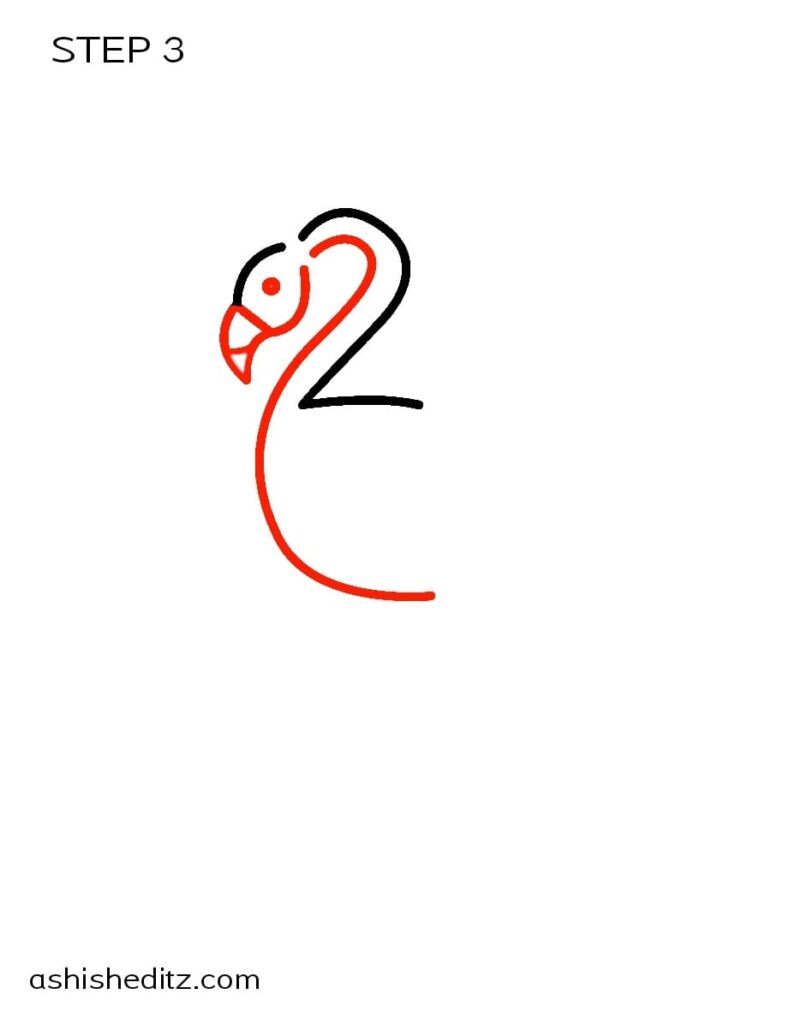 flamingo drawing step three