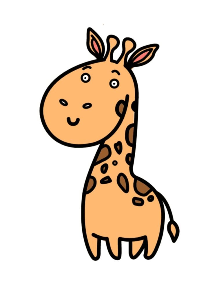 A Giraffe Looking Down, Isolated Vector Illustration. Funny Cartoon Picture  Of A Calm Giraffe Lying. A Drawn Animal Sticker. Simple Drawing Of A Sleepy  Giraffe On White Background. An African Animal Royalty