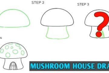 mushroom house drawing easy