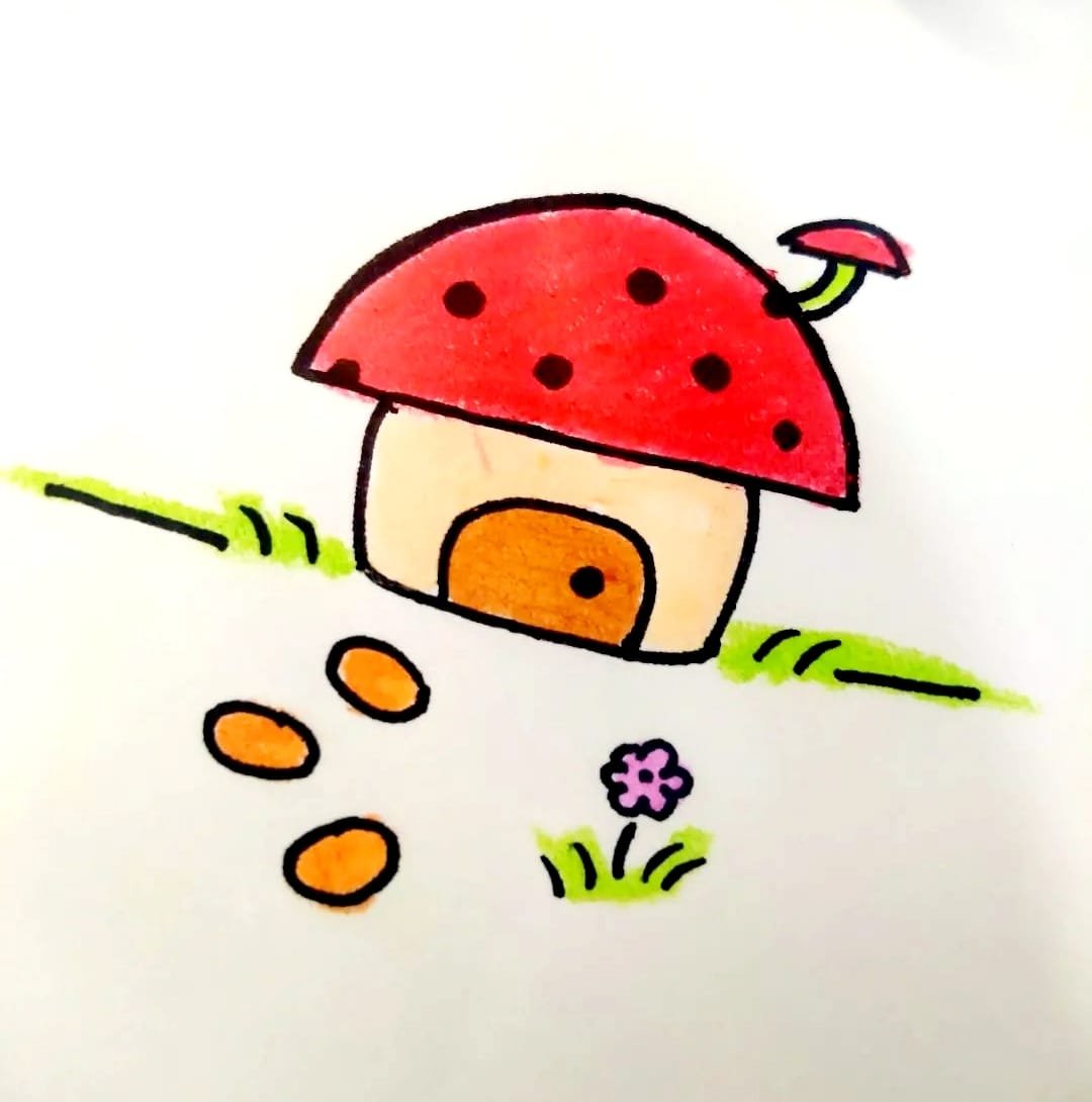 How To Mushroom House Drawing Step By Step