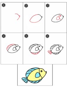 How To- Simple Fish Drawing for kids Tutorial