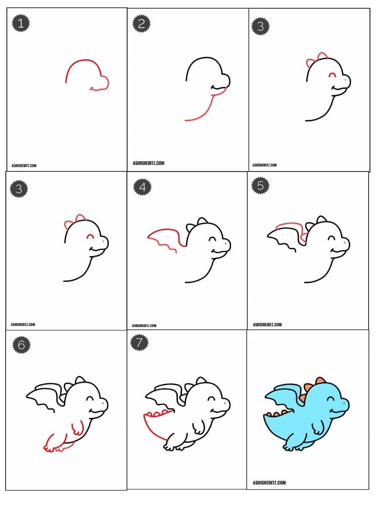 Dinosaur drawing deals step by step