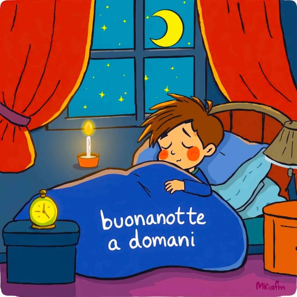 Il bambino dorme comodamente a casa e dorme riposante nelle notti al chiaro di luna
