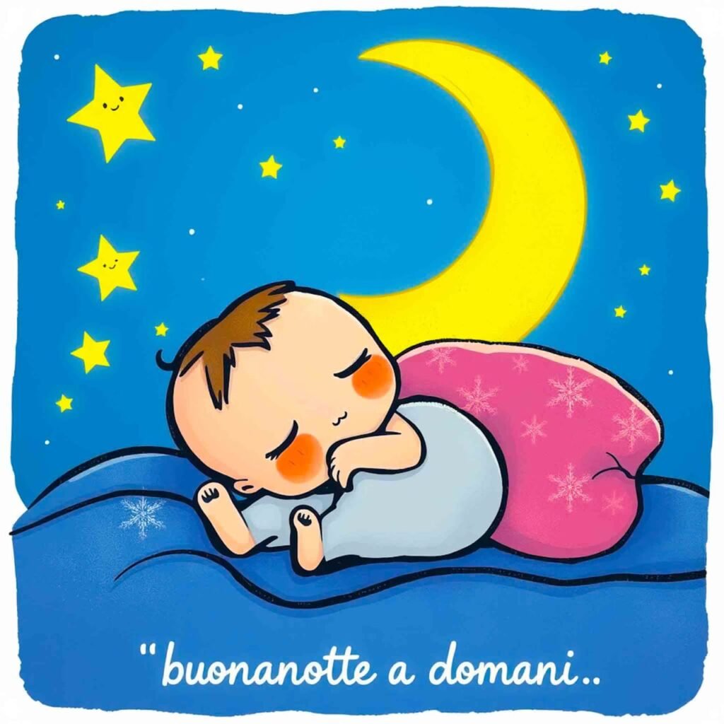 Di notte, si vede un bambino dormire nel suo letto e dare il messaggio della notte