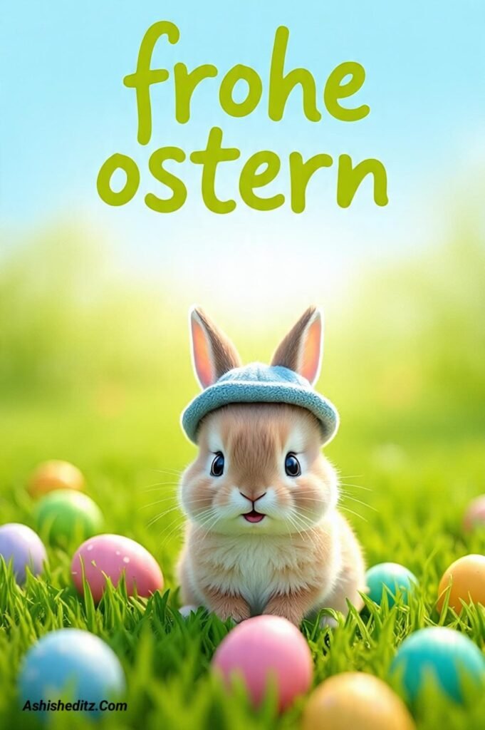 Frohe Ostern, lustiges Festtagsbild mit Hase