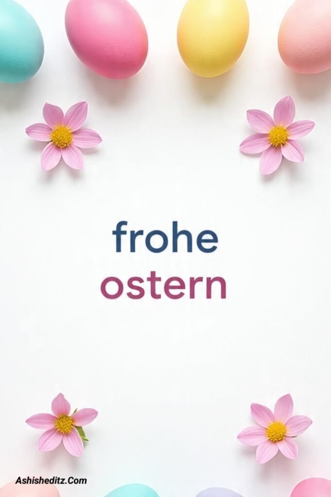 Fröhliche Osterbilder mit bunten Eiern und Hasen