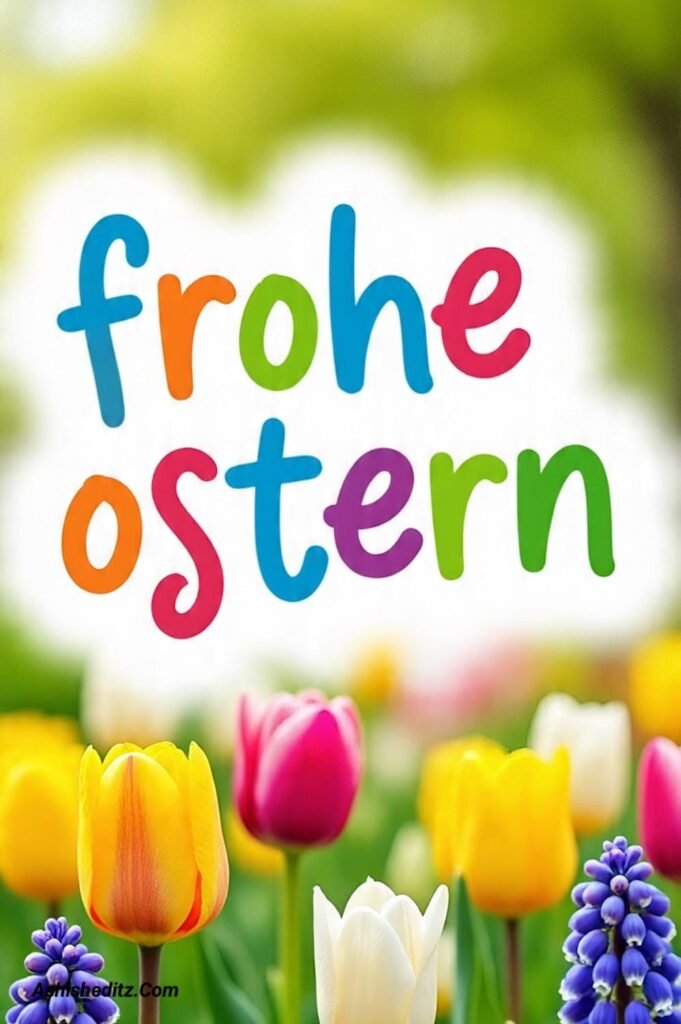 Lustige Bilder vom Osterhasen mit bunten Eiern
