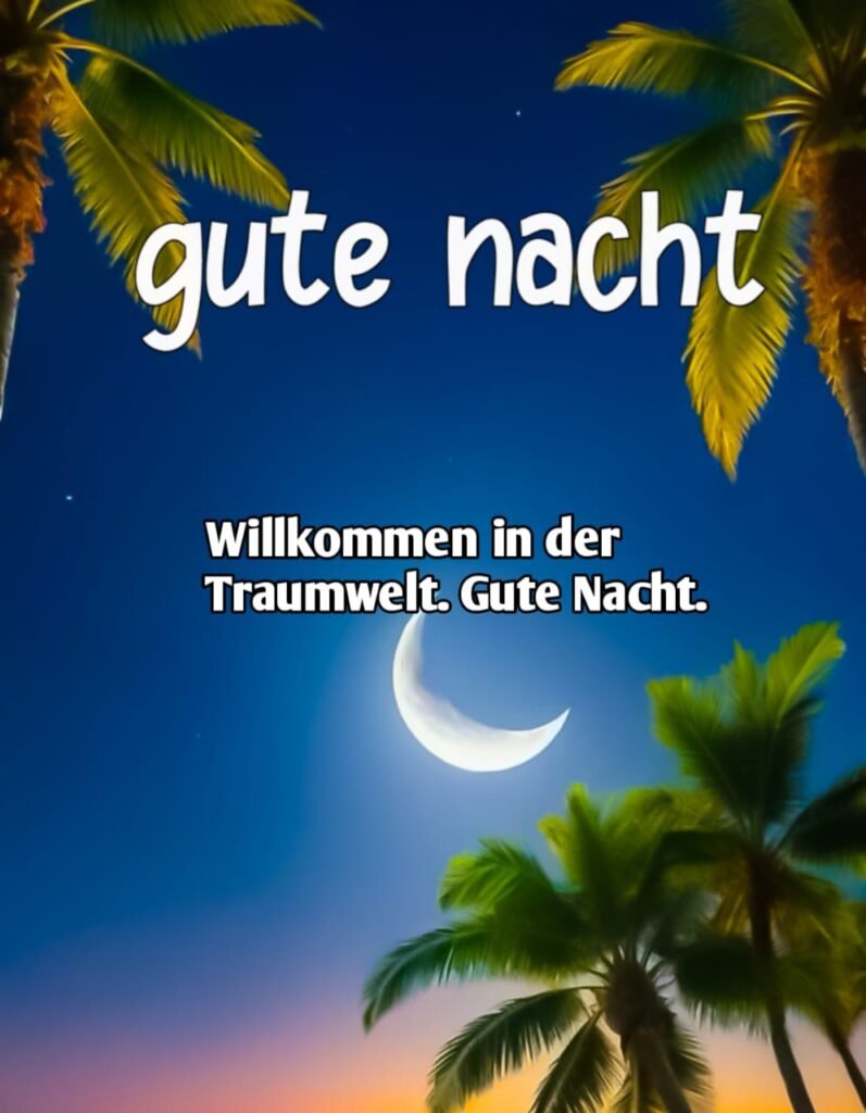 Euch allen eine gute Nacht mit Kokospalme und Mond