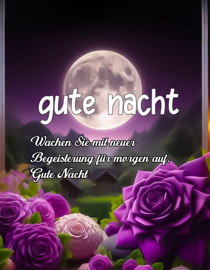 Gute Nacht mit Liebe Mond und rosa Rose