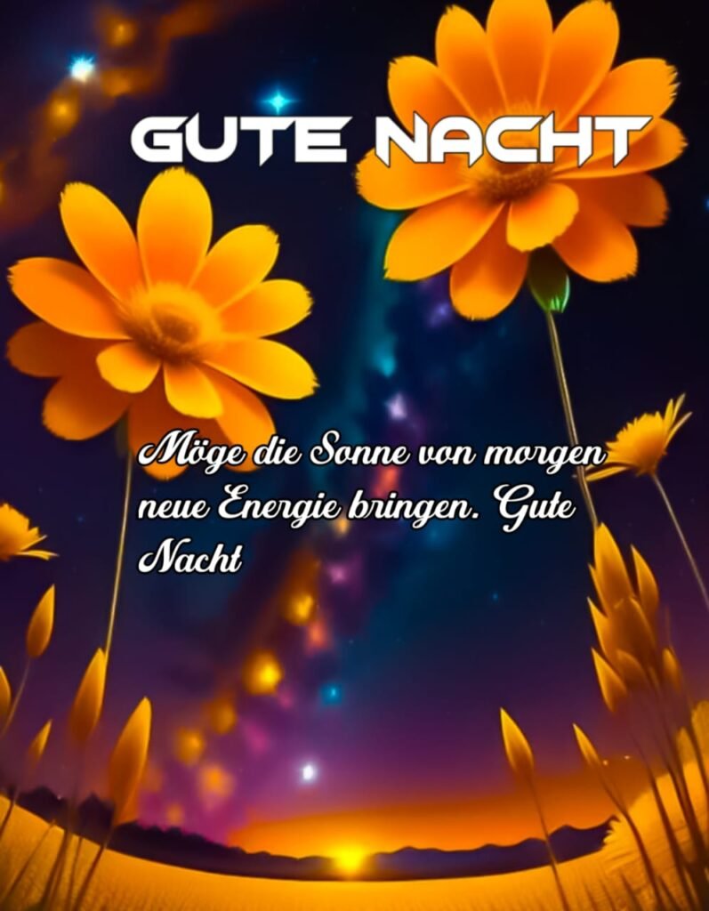 Gute Nacht mit orangen Blumen in der Nacht