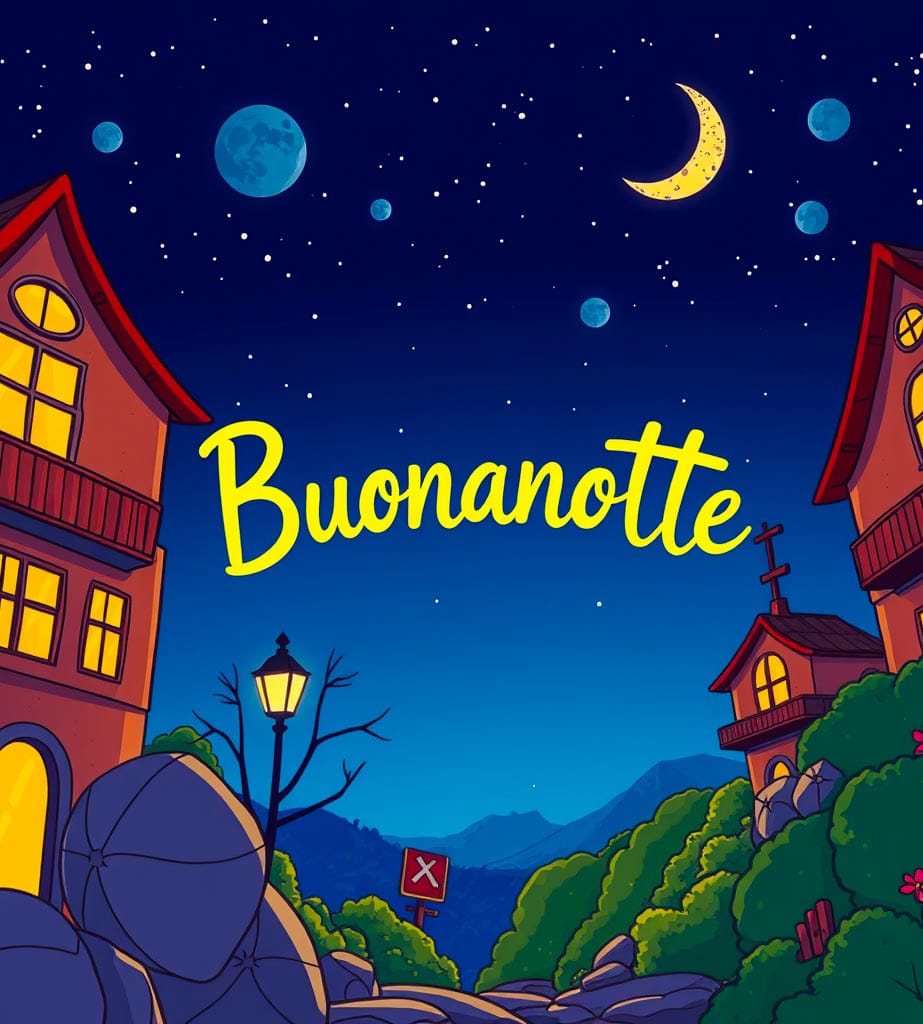  Buonanotte con tre case e con la luna
