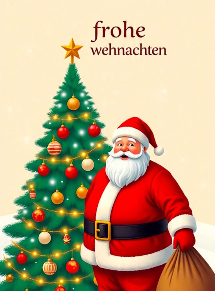 Weihnachtsgrüße per WhatsApp Bild mit Weihnachtsmann und Geschenken