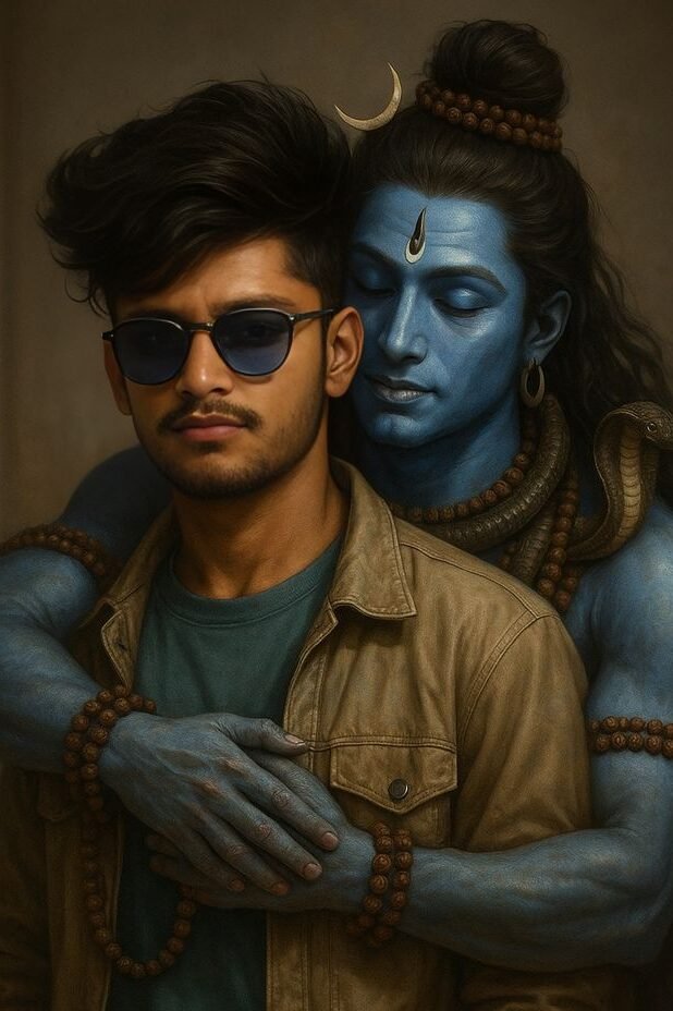 (Man with Shiva embracing him