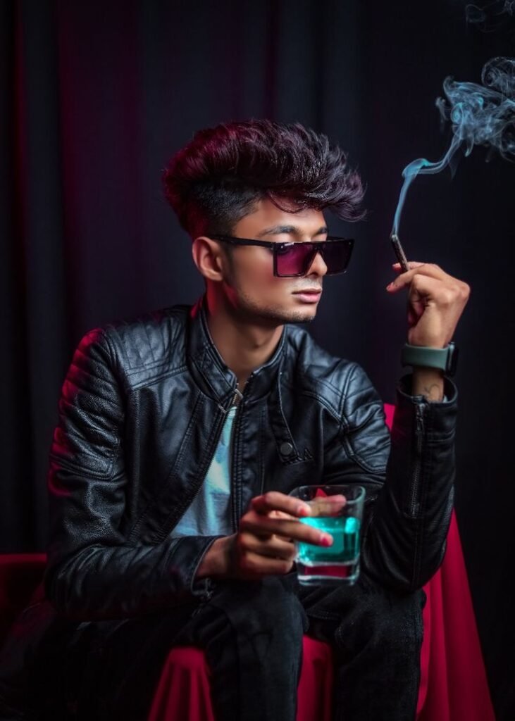 Man with sunglasses, cigarette, and drink