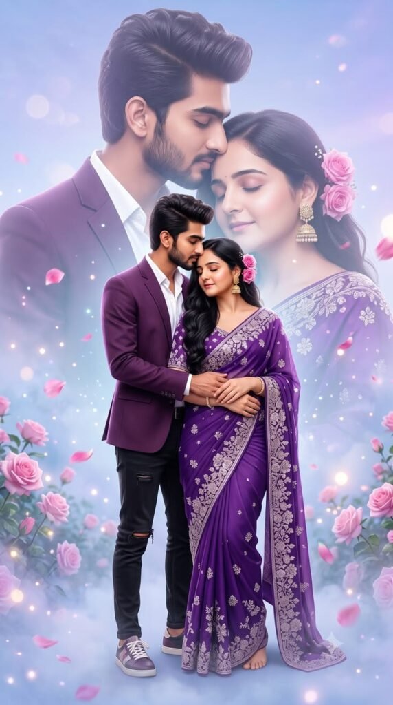 Romantic Purple Traditional Couple Portrait