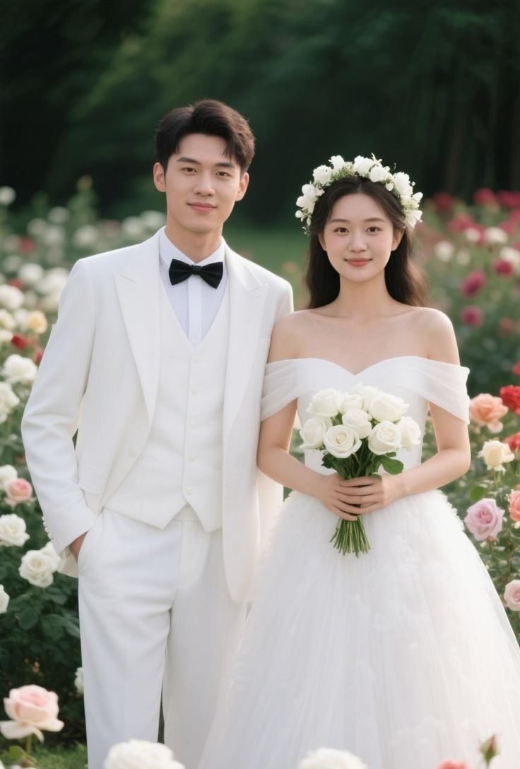 Elegant White Wedding Couple