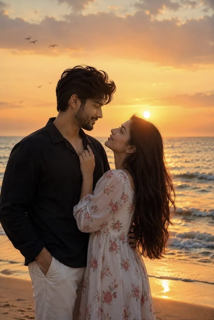 Beach Sunset Couple Photo