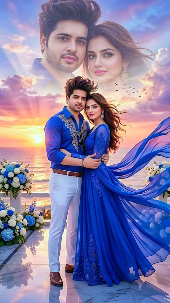Blue Sunset Romantic Couple Portrait